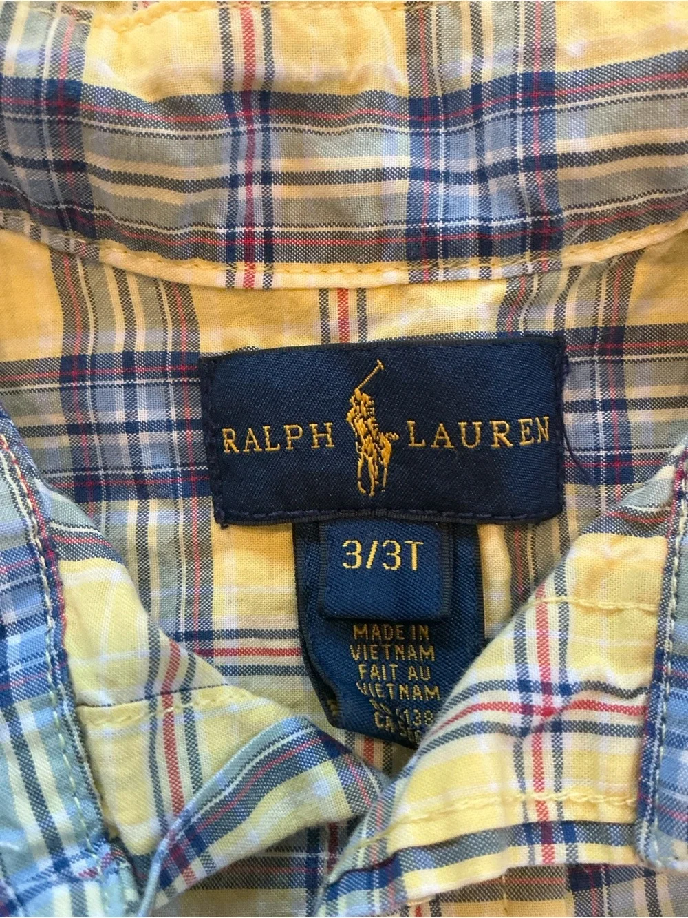 Ralph Lauren Yellow and Blue Plaid Shirt with Embroidered Logo